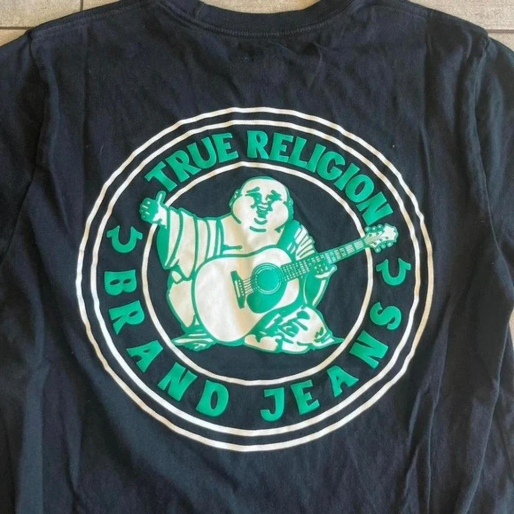 True‎ Religion black t-shirt with green logo